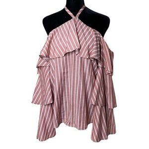 Express Off the Shoulder Strappy Tiered Sleeve Flowy Striped Blouse Small
